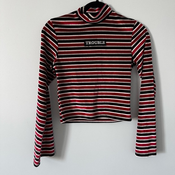 TheRagged Priest TROUBLE Striped Mock Neck Long Sleeve XS velvety streetwear - Picture 1 of 9